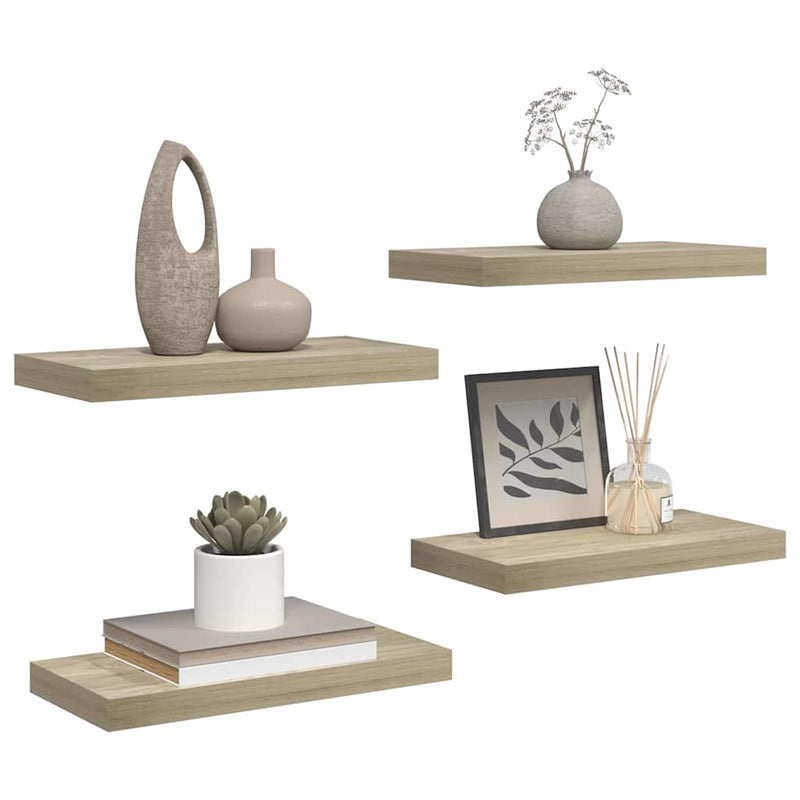 Rafturi de perete suspendate, 4 buc., stejar, 50x23x3,8 cm, MDF