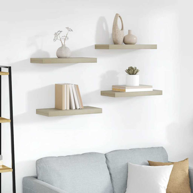 Rafturi de perete suspendate, 4 buc., stejar, 50x23x3,8 cm, MDF