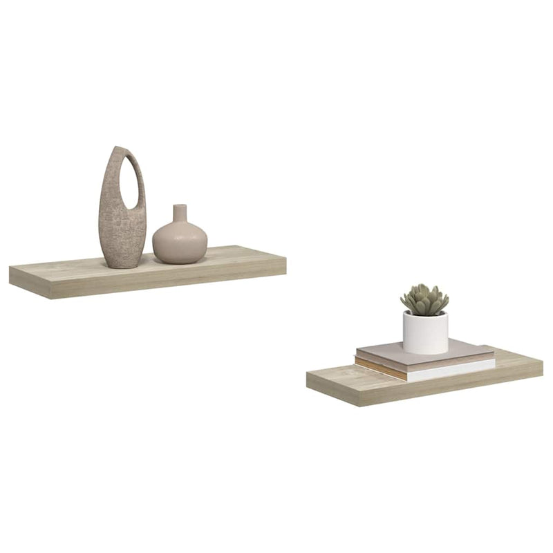 Rafturi de perete suspendate, 2 buc., stejar 60x23,5x3,8 cm MDF