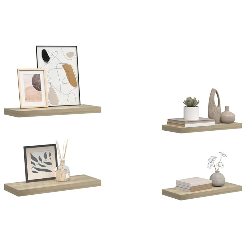 Rafturi de perete suspendate, 4 buc., stejar 60x23,5x3,8 cm MDF