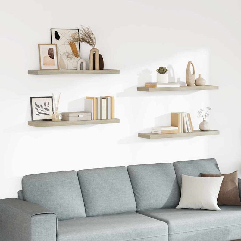 Rafturi de perete suspendate 4 buc. stejar, 90x23,5x3,8 cm, MDF