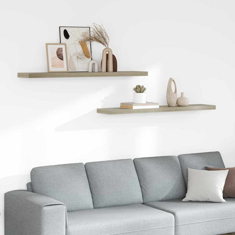 Rafturi perete suspendate, 2 buc., stejar, 120x23,5x3,8 cm, MDF