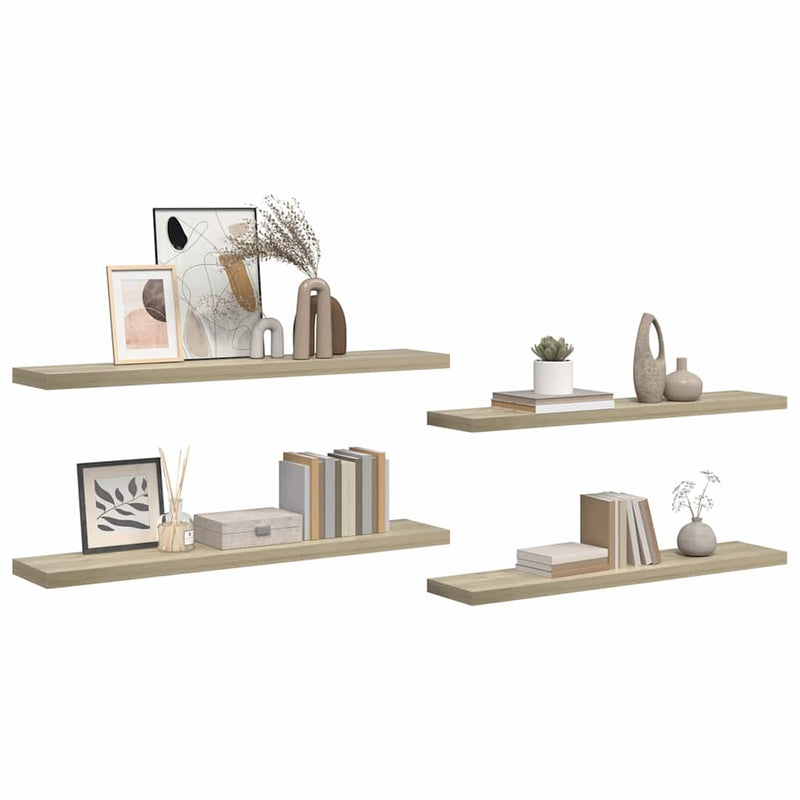 Rafturi perete suspendate, 4 buc., stejar, 120x23,5x3,8 cm, MDF