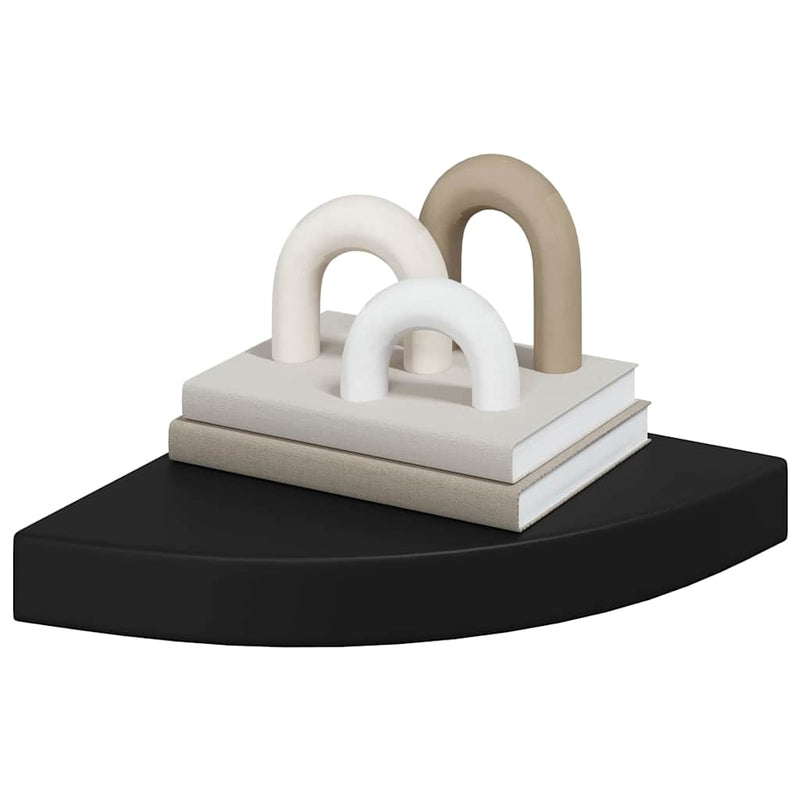 Rafturi colțar suspendate, 4 buc., negru, 25x25x3,8 cm, MDF