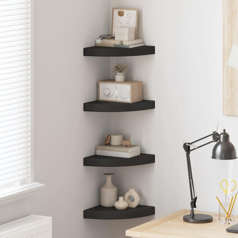 Rafturi colțar suspendate, 4 buc., negru, 25x25x3,8 cm, MDF