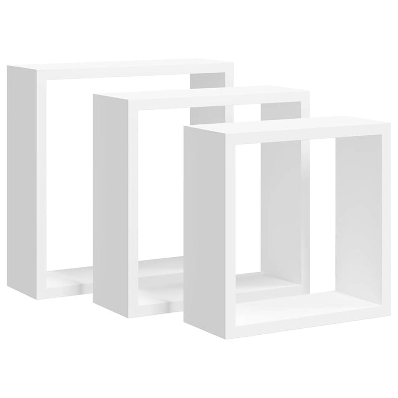 Rafturi cub de perete, 3 buc., alb, MDF
