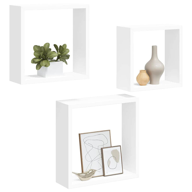 Rafturi cub de perete, 3 buc., alb, MDF
