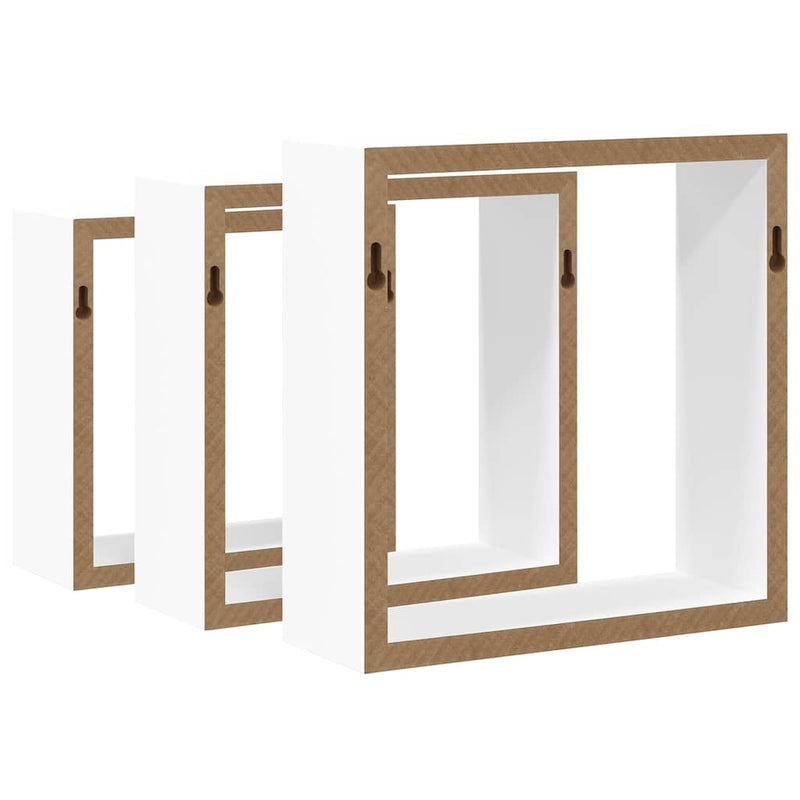 Rafturi cub de perete, 3 buc., alb, MDF