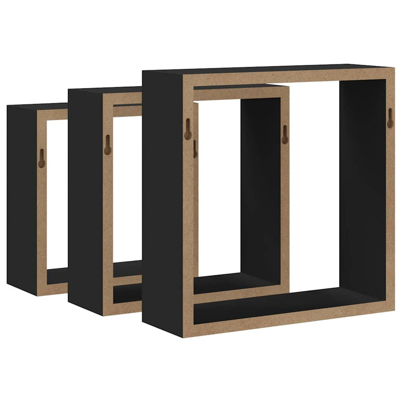 Rafturi cub de perete, 3 buc., negru, MDF