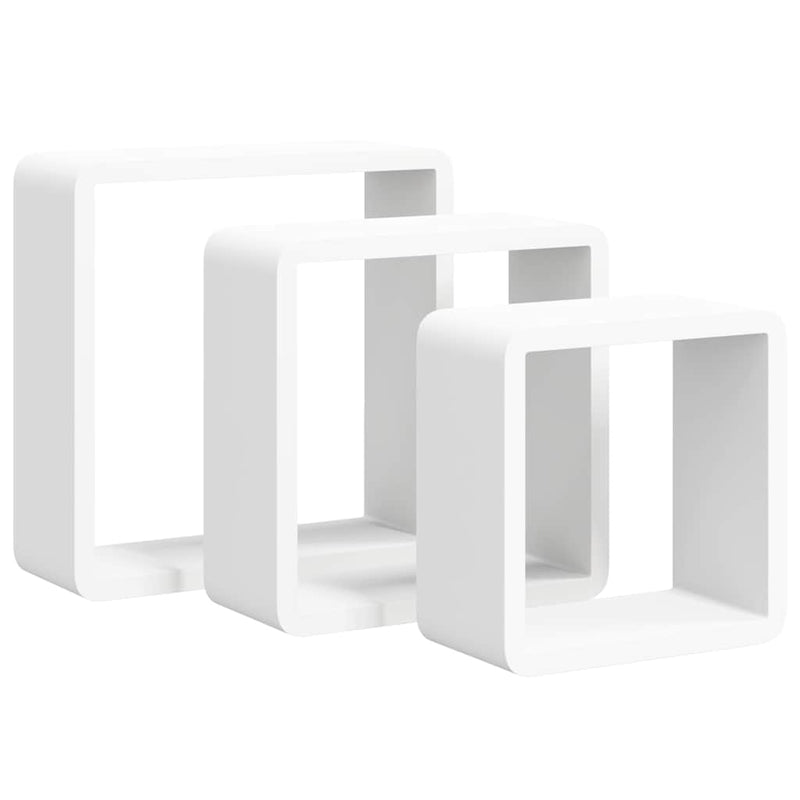 Rafturi de perete cub, 3 buc., alb, MDF