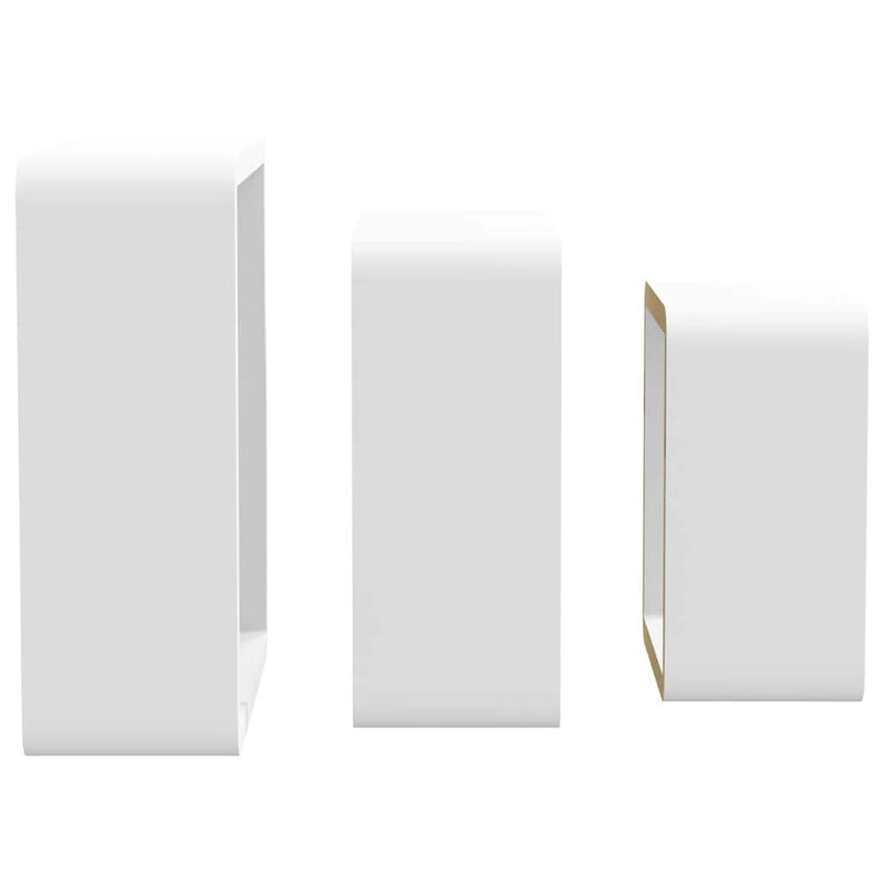 Rafturi de perete cub, 3 buc., alb, MDF