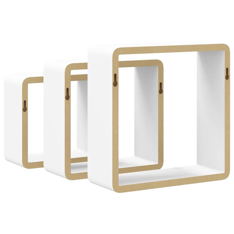 Rafturi de perete cub, 3 buc., alb, MDF