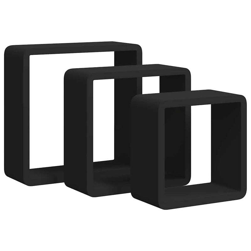 Rafturi de perete cub, 3 buc., negru, MDF