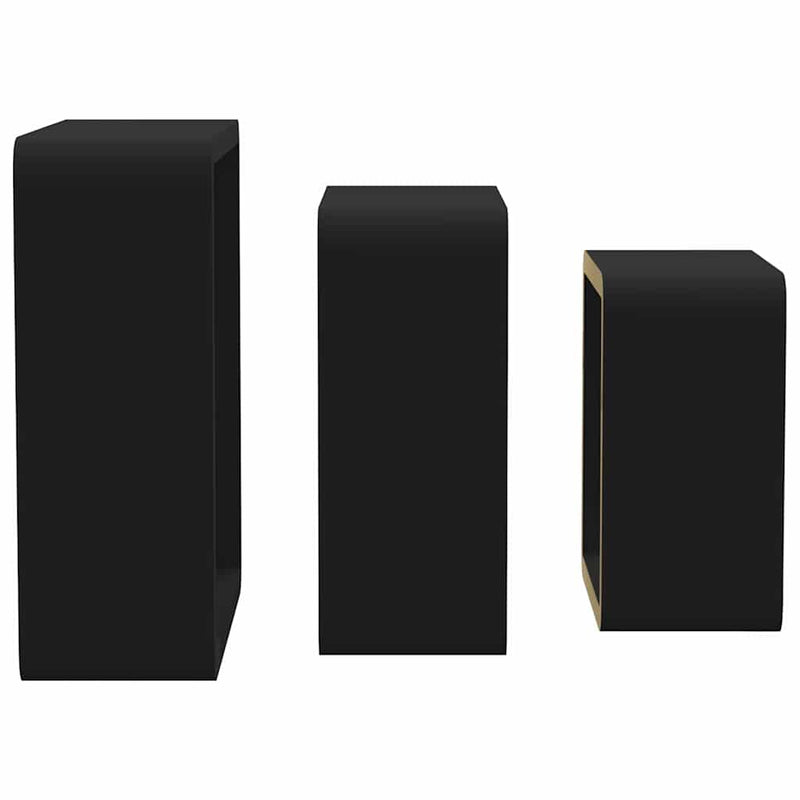 Rafturi de perete cub, 3 buc., negru, MDF