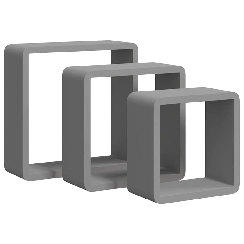 Rafturi cub de perete, 3 buc., gri, MDF