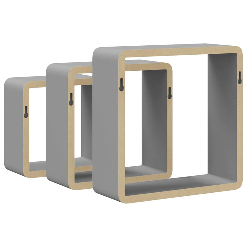 Rafturi cub de perete, 3 buc., gri, MDF