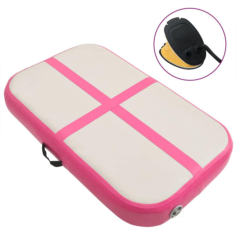 Saltea gimnastică gonflabilă cu pompă roz 600x100x20 cm PVC
