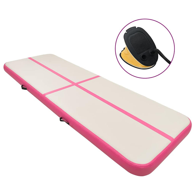 Saltea gimnastică gonflabilă cu pompă roz 400x100x15 cm PVC