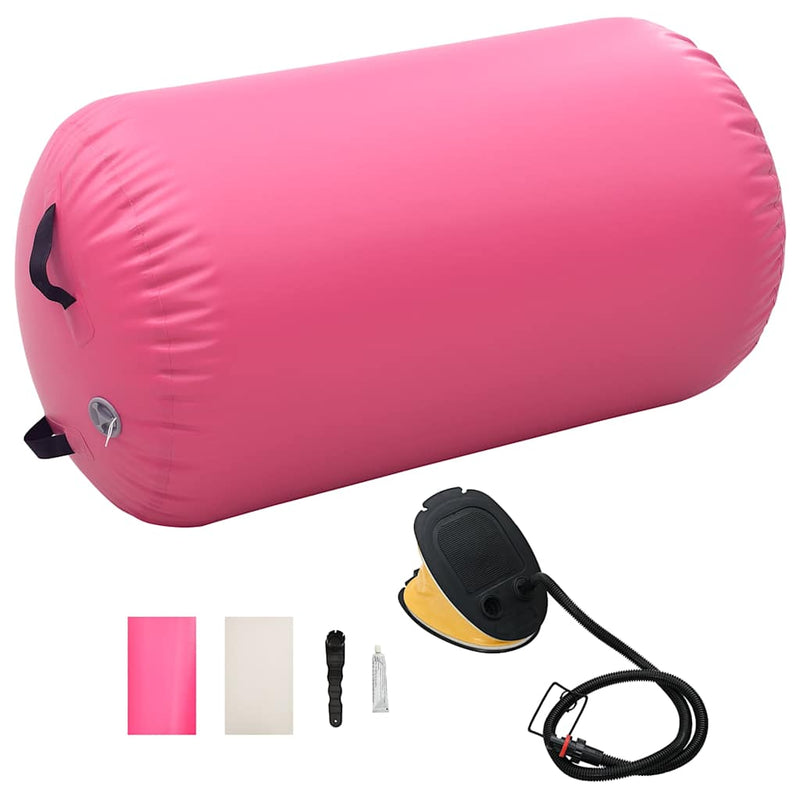Rulou de gimnastică gonflabil cu pompă, roz, 100 x 60 cm, PVC