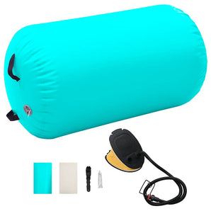 Rulou de gimnastică gonflabil cu pompă, verde, 100 x 60 cm, PVC