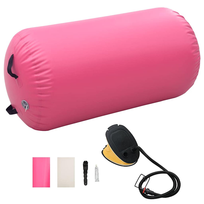 Rulou de gimnastică gonflabil cu pompă, roz, 120 x 75 cm, PVC