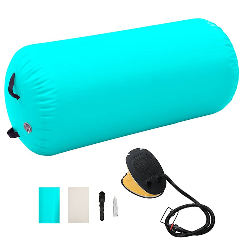 Rulou de gimnastică gonflabil cu pompă, verde, 120 x 75 cm, PVC