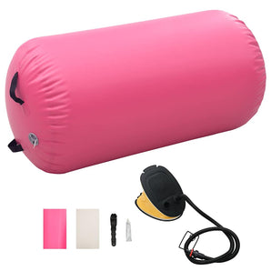Rulou de gimnastică gonflabil cu pompă, roz, 120 x 90 cm, PVC