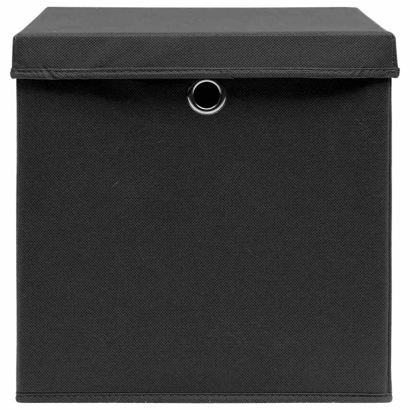 Cutii depozitare cu capac, 4 buc., negru, 28x28x28 cm