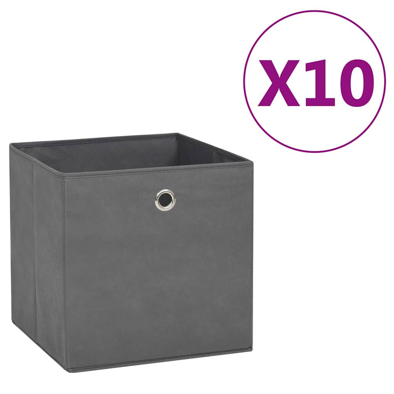 Cutii depozitare, 10 buc., gri, 28x28x28 cm, material nețesut