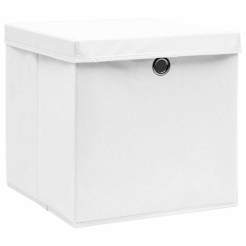 Cutii depozitare cu capace, 4 buc., alb, 28x28x28 cm