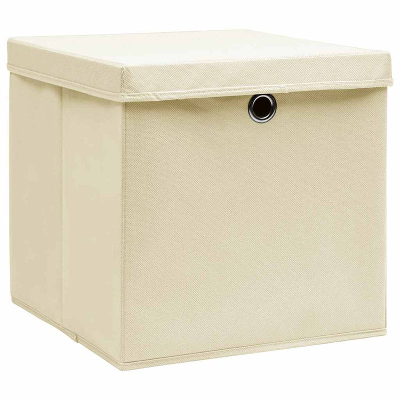 Cutii depozitare cu capace, 4 buc., crem, 28x28x28 cm