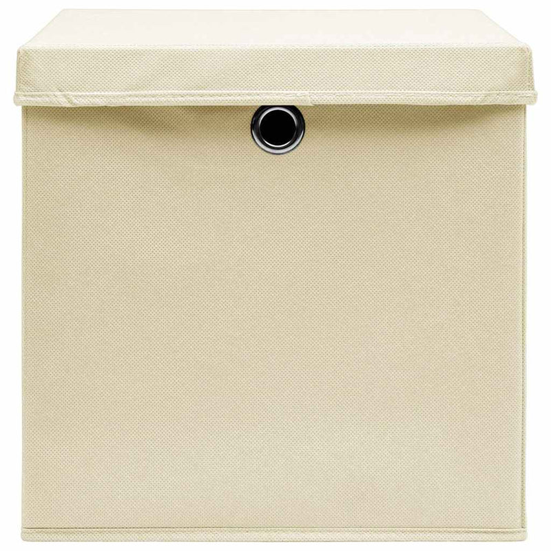 Cutii depozitare cu capace, 4 buc., crem, 28x28x28 cm