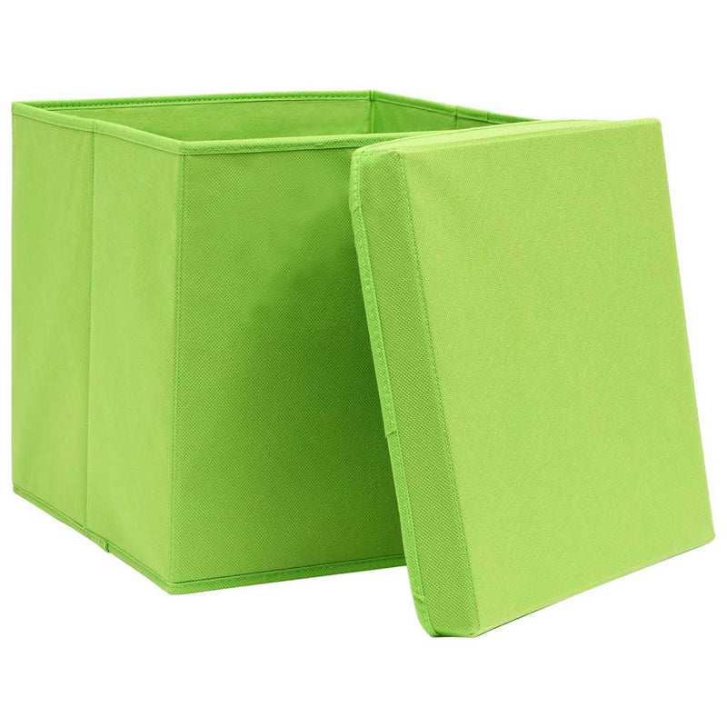 Cutii depozitare cu capac, 4 buc., verde, 28x28x28 cm