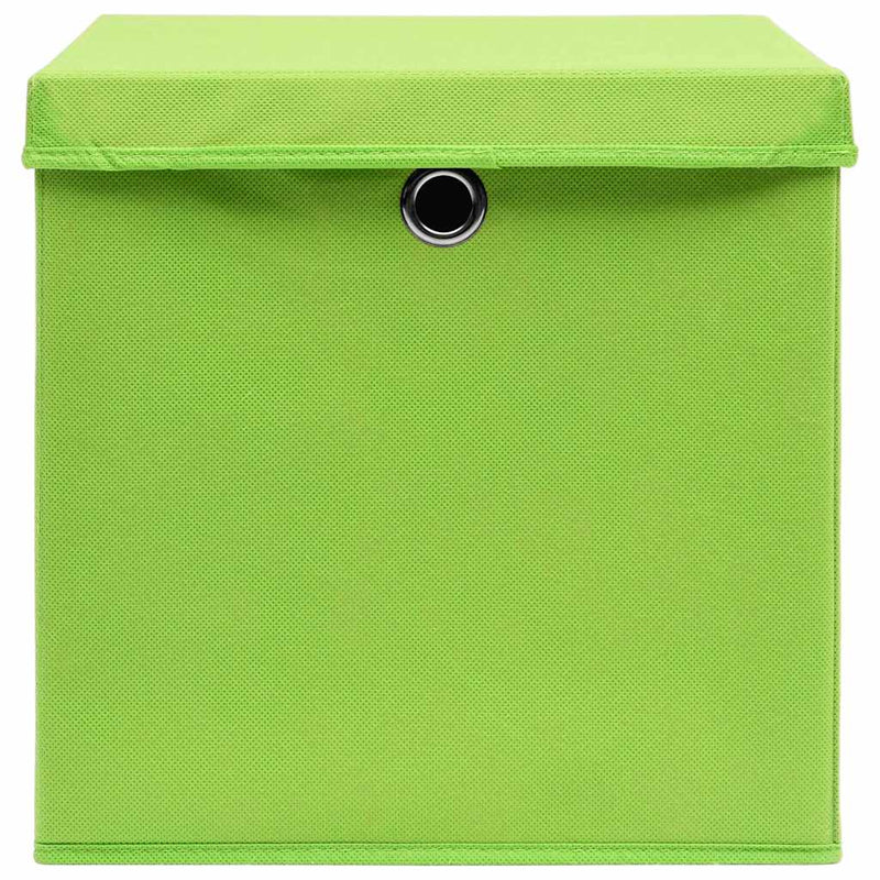 Cutii depozitare cu capac, 4 buc., verde, 28x28x28 cm