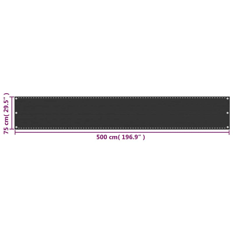Paravan de balcon, antracit, 75 x 500 cm, HDPE