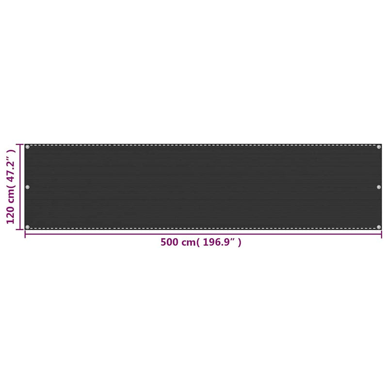Paravan de balcon, antracit, 120 x 500 cm, HDPE
