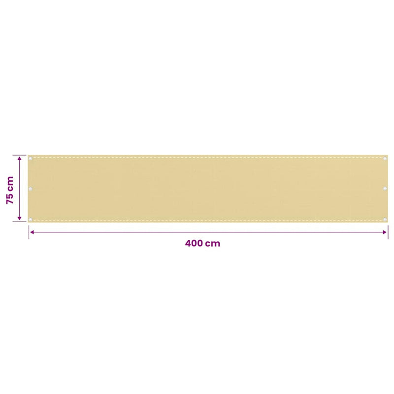 Paravan pentru balcon, bej, 75x400 cm, HDPE