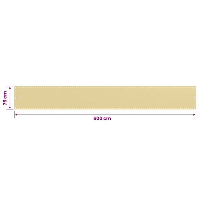 Paravan pentru balcon, bej, 75 x 600 cm, HDPE