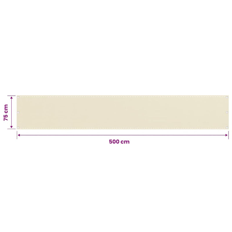 Paravan de balcon, crem, 75 x 500 cm, HDPE