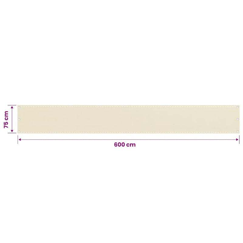 Paravan de balcon, crem, 75 x 600 cm, HDPE