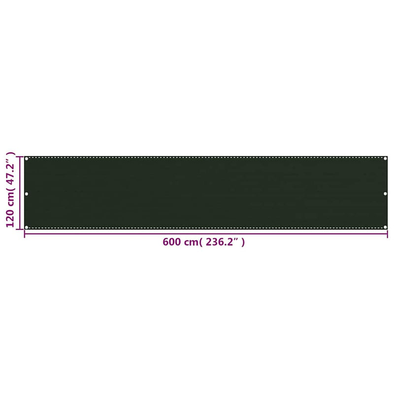 Paravan pentru balcon, verde închis, 120x600 cm, HDPE