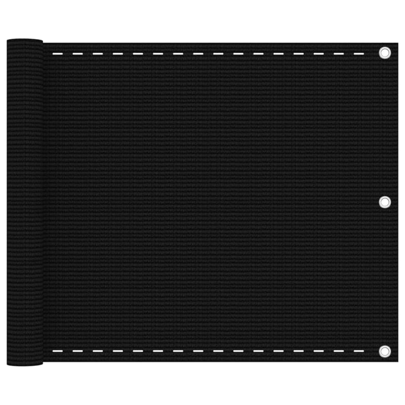 Paravan de balcon, negru, 75x500 cm, HDPE