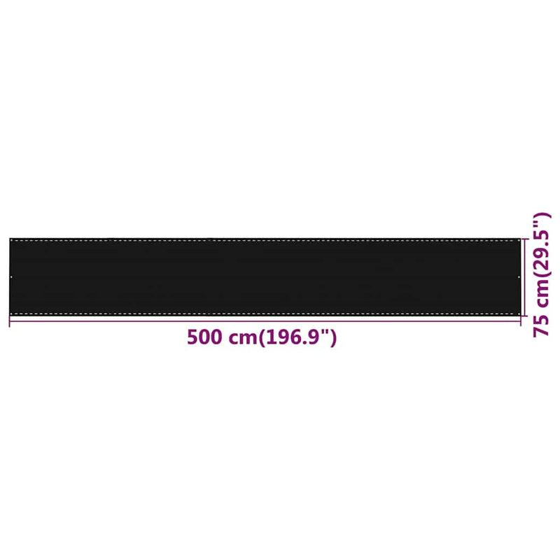 Paravan de balcon, negru, 75x500 cm, HDPE