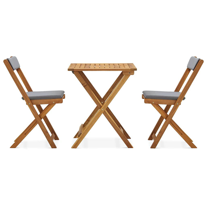 Set de bistro pliabil, 3 piese, cu perne, lemn masiv de acacia