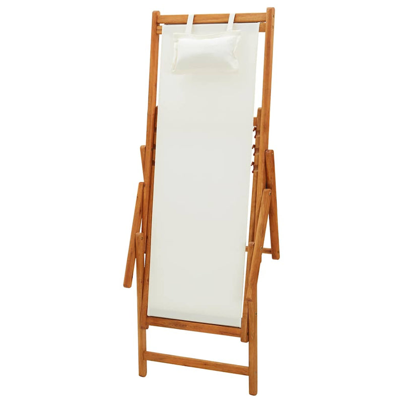 Scaun pliabil din lemn masiv de eucalipt și material textil crem
