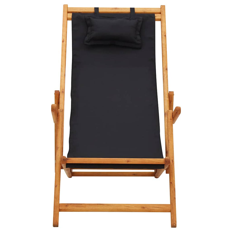 Scaun pliabil din lemn masiv de eucalipt și material textil negru