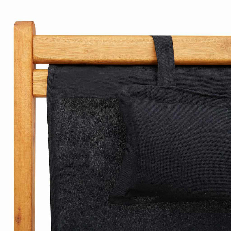 Scaun pliabil din lemn masiv de eucalipt și material textil negru