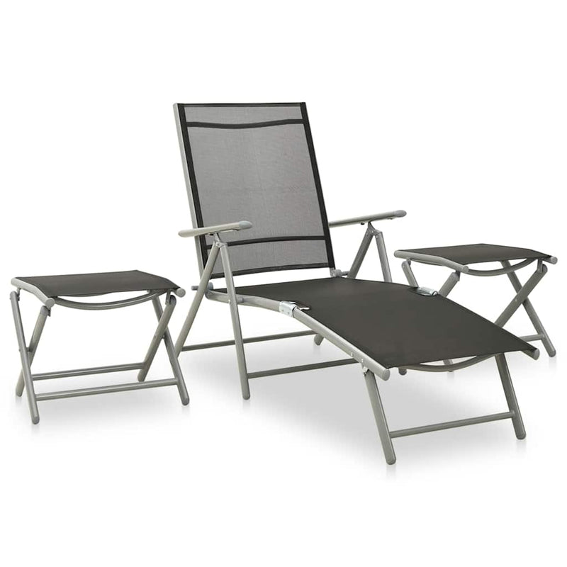 Set mobilier de grădină, 3 piese, argintiu, textilenă&aluminiu
