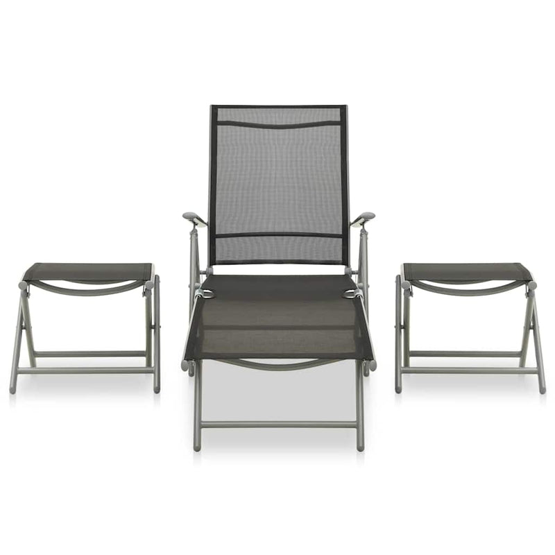 Set mobilier de grădină, 3 piese, argintiu, textilenă&aluminiu