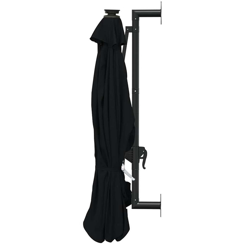 Umbrelă de soare montată pe perete cu LED-uri, negru, 300 cm